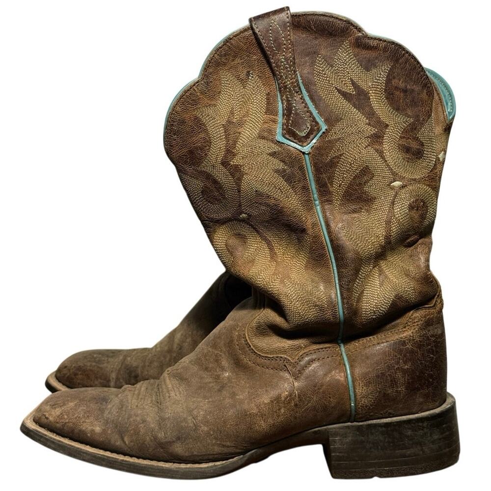 Ariat Tombstone Womens Cowboy Boots Size 9.5 Brown Turquoise Square Toe 10008017